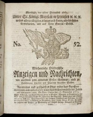 No. 52. Montags, den 26ten December 1763.