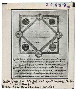 Wien, Nationalbibliothek: Codex 387, fol 14r. Astronomische Handschrift des 9. Jhs. Weltkarte