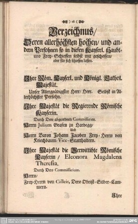 Verzeichnus, Deren allerdhöchsten hochen, und anderen Persohnen so in diesen Kayserl. Haubt- und Frey-Schiessen selbst mit geschossen, oder für sich schiessen lassen