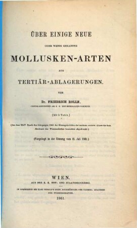 Kleine Abhandlungen paläontologischen Inhalts in Separatabdrücken des Sitzungsberichte der k. k. Akad. d. Wissensch. in Wien : in 1 vol.. 8