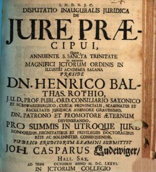 Disputatio Inauguralis Juridica De Jure Præcipui