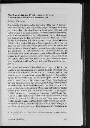 Musik zur Zeit des Dreißigjährigen Krieges: Thomas Selles Schaffen in Wesselburen