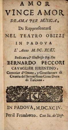Amor vince amor : Drama per musica