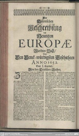 Vierdtes Buch, Von Den Denck-würdigsten Geschichten Anno 1652