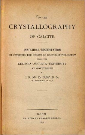 On the Crystallography of Calcite : Inaug.-Diss. d. Univ. Göttingen