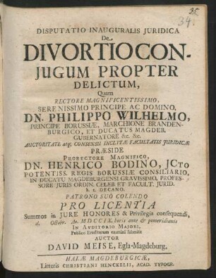 Disputatio Inauguralis Juridica De Divortio Conjugum Propter Delictum