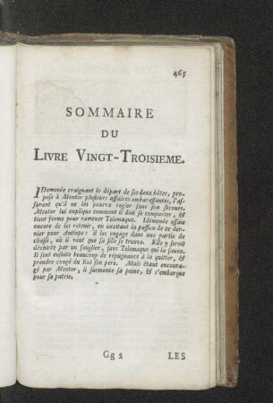 Sommaire du livre vingt-troisieme.