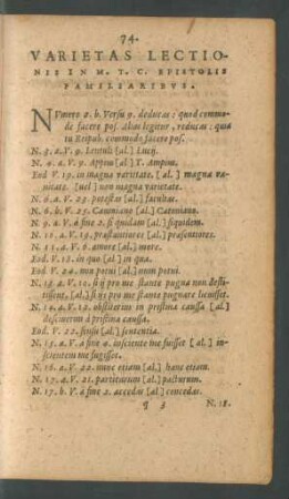 Varietas Lectionis In M. T. C. Epistolis Familiaribus.