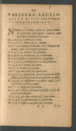 Varietas Lectionis In M. T. C. Epistolis Familiaribus.