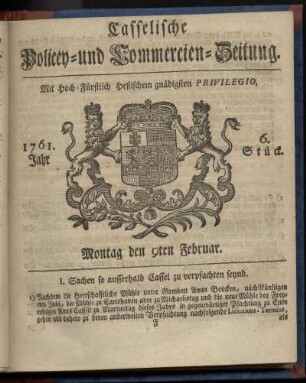 6. Stueck, Montag den 9ten Februar 1761