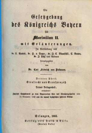Die Gesetzgebung des Königreichs Bayern seit Maximilian II. : mit Erläuterungen, 3,3,3. Drittes Beilagenheft