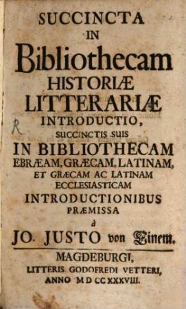 Succincta in bibliothecam historiae litterariae introductio
