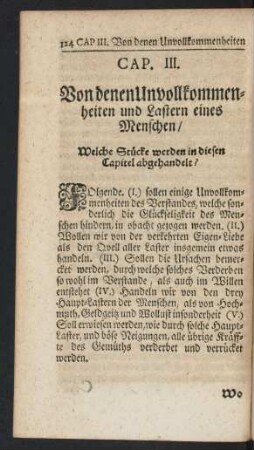 Cap. III. Von denen Unvollkommenheiten und Lastern eines Menschen/