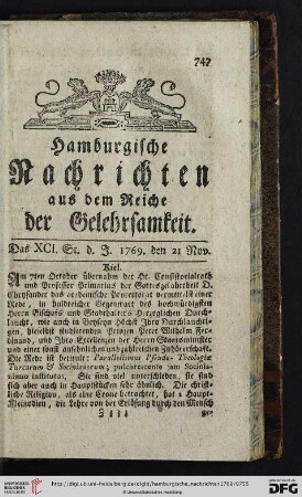 Das XCI. St. - Das CI. St. (den 21 Nov. - den 29 Dec.)