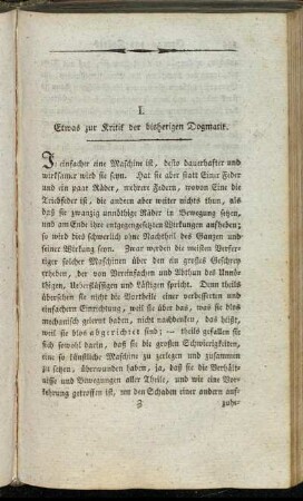 I. Etwas zur Kritik der bisherigen Dogmatik.