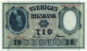 Geldschein, 10 Kronor, 1948