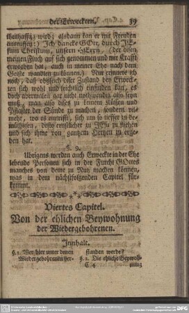 Viertes Capitel. Von der ehlichen Beywohnung der Wiedergebohrenen