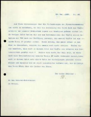Bericht des ersten Sekretars an das General-Sekretariat