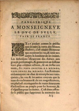 Panegyrique a Mons. le Duc de Sylly