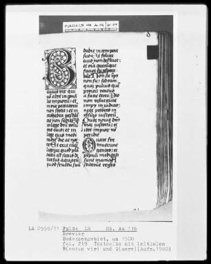 Brevier — Initiale B(eatus vir) und Q(uare), Folio 219recto