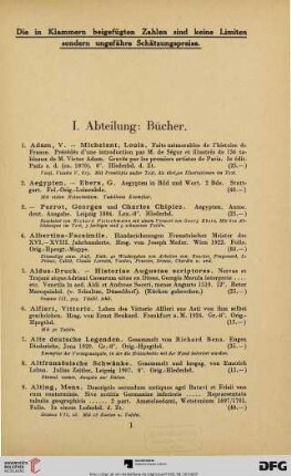 I. Abteilung: Bücher (Nr. 1-667)