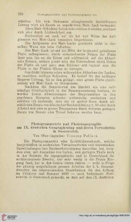 Photogrammetrie und Phototopographie am IX. deutschen Geographentag und deren Fortschritte in Oesterreich