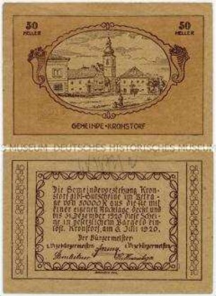 50 Heller, Notgeldschein der Gemeinde Kronstorf