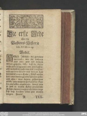 Die erste Rede über die Paßions-Historie Ioh. XVIII. 1. - 14.