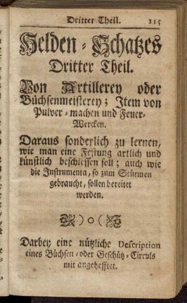 Wie man mit dem Geschütz soll umgehen, und erstlich von Erkänntnisß des Pulvers. - Mancherley Gezeug zu den Racketen.
