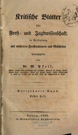 Kritische Blätter für Forst- und Jagdwissenschaft, 13. 1839