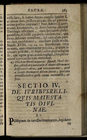 Sectio IV. De Iuribus Reliquis Maiestatis Divinae.