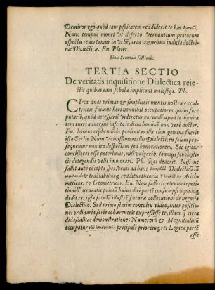 Tertia Sectio De veritatis inquisitione Dialectica reiectis ...