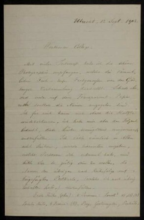 Nr. 1: Brief von Jean Abraham Chrétien Oudemans an Karl Schwarzschild, Utrecht, 12.9.1902