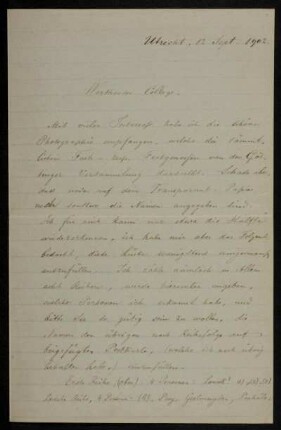 Nr. 1: Brief von Jean Abraham Chrétien Oudemans an Karl Schwarzschild, Utrecht, 12.9.1902