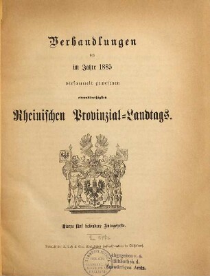 Verhandlungen des ... Rheinischen Provinzial-Landtages. 31. 1885