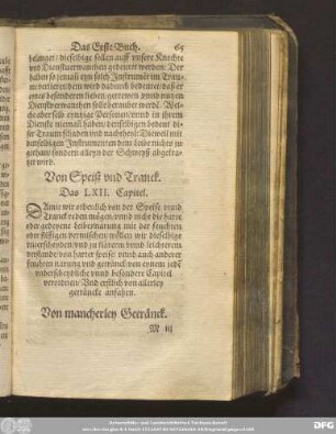 Von Speiß und Tranck. Das LXII. Capitel.