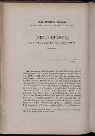 Ricerche Istologiche Sul Tegumento Dei Serpenti