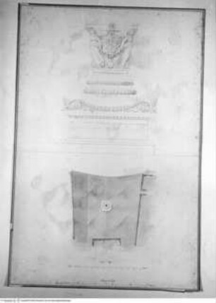 Rom, Entwurf für ein Denkmal für Pius VII auf der Piazza Rusticucci, Planimetrie und Detail der Basis
