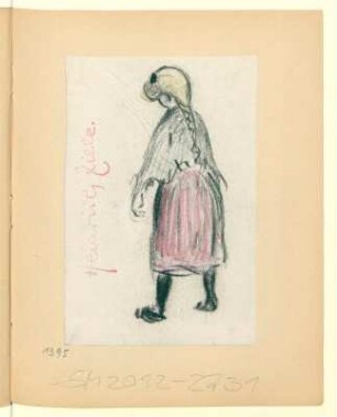 Studie eines Mädchen mit Zopf und Schultertuch, Rückenansicht