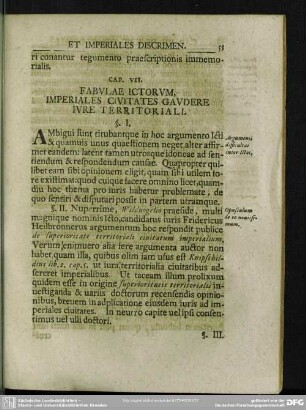 Cap. VII. Fabulae Ictorum, Imperiales Civitates Gaudere Iure Territoriali