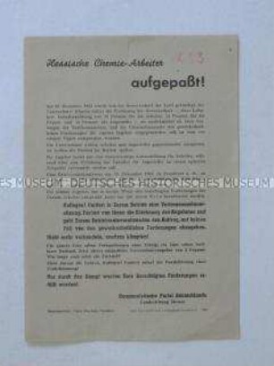 Propagandaflugblatt der KPD Hessen zum Arbeitskampf der Chemie-Arbeiter