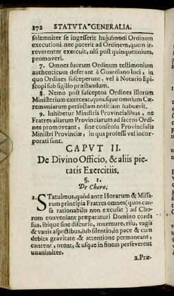 Caput II. De Divino Officio, & aliis pietatis Exercitiis.
