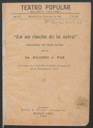 2.1920=Nr. 58: En un rincón de la selva : tragedia en tres actos