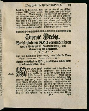 27-45, Zweyte Predig. Wie höchlich wir Gott verbunden seyen wegen Einführung des Glaubens, und Ausreutung der Abgötterey