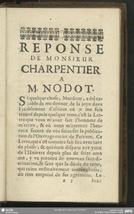 Reponse De Monsieur Charpentier A M. Nodot