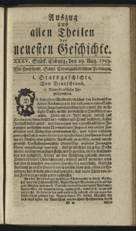 XXXV. Stück. Coburg, den 29. Aug. 1753.