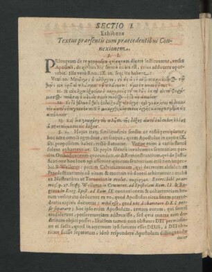 Sectio I. Exhibens Textus praesentis cum praecedentibus Connexionem.