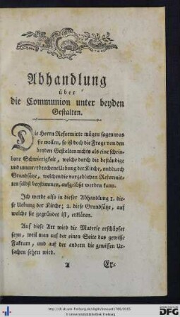 Abhandlung über die Communion unter beyden Gestalten.