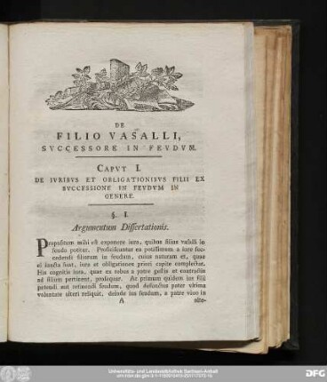 Caput I. De Iuribus Et Obligationibus Filii Ex Successione In Feudum In Genere.