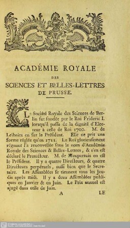 Académie Royale Des Sciences et Belles-Lettres De Prusse